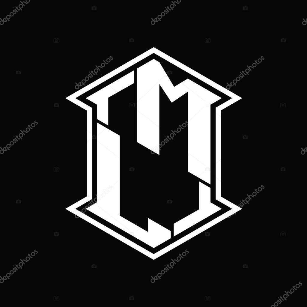 ML Letter Logo monogram hexagon shield shape up and down with sharp corner isolated style design template
