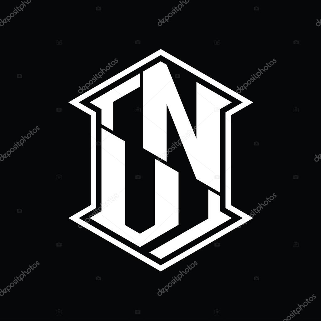 NV Letter Logo monogram hexagon shield shape up and down with sharp corner isolated style design template