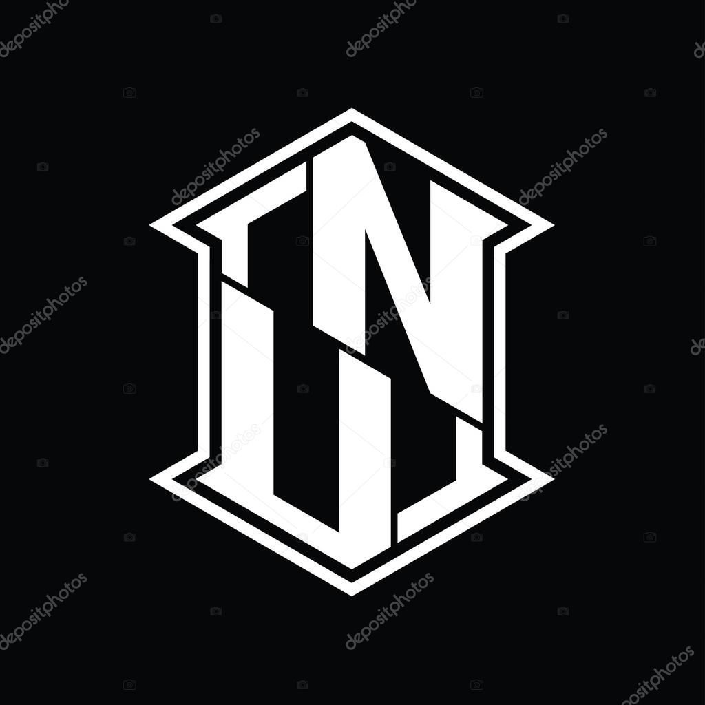 NU Letter Logo monogram hexagon shield shape up and down with sharp corner isolated style design template