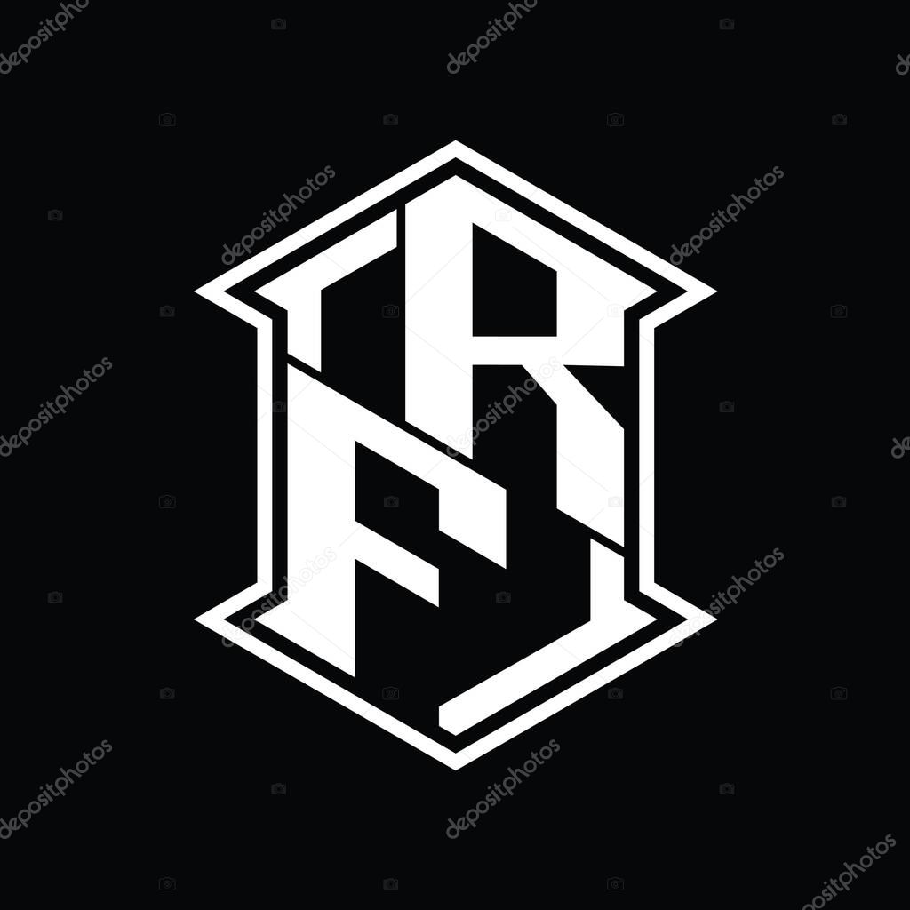 RF Letter Logo monogram hexagon shield shape up and down with sharp corner isolated style design template