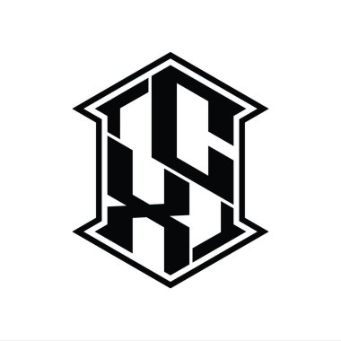 CX Harfi Logo monogram altıgen kalkanı keskin köşeli izole tasarım şablonu ile yukarı ve aşağı şekil