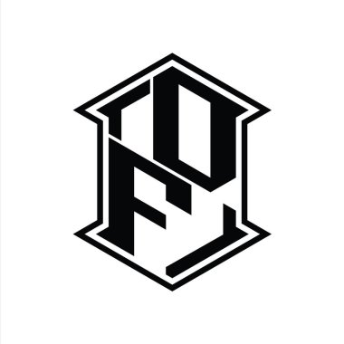 DF Harf Logosu monogram altıgen kalkanı keskin köşeli izole tasarım şablonu ile yukarı ve aşağı şekil