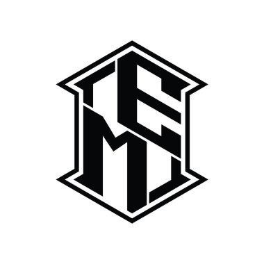 EM Harf Logosu monogram altıgen kalkanı keskin köşeli izole tasarım şablonu ile yukarı ve aşağı şekil