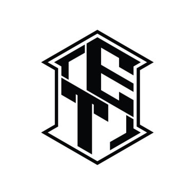 ET Harfi Logosu monogram altıgen kalkanı keskin köşe izole tasarım şablonu ile yukarı ve aşağı şekil