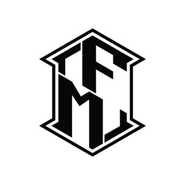 FM Harf Logosu monogram altıgen kalkan biçimi keskin köşeli izole tasarım şablonu ile yukarı ve aşağı