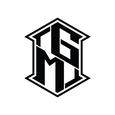 GM Harf Logosu monogram altıgen kalkanı keskin köşeli izole tasarım şablonu ile yukarı ve aşağı şekil