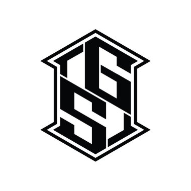GS Harfi Logosu monogram altıgen kalkanı keskin köşe izole tasarım şablonu ile yukarı ve aşağı şekil