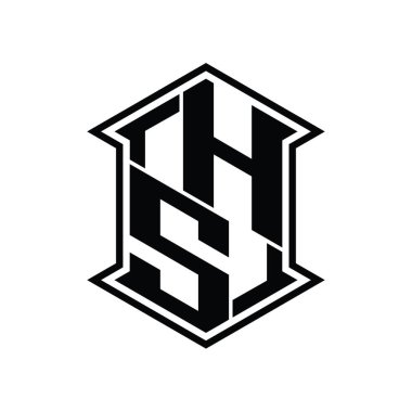 HS Harf Logosu monogram altıgen kalkanı keskin köşeli izole tasarım şablonu ile yukarı ve aşağı şekil