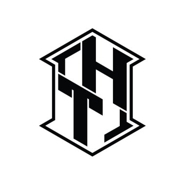 HT Harfi Logosu monogram altıgen kalkanı keskin köşeli izole tasarım şablonu ile yukarı ve aşağı şekil
