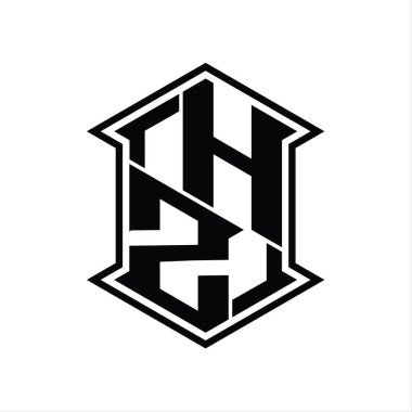 HZ Harf Logosu monogram altıgen kalkanı keskin köşeli izole tasarım şablonu ile yukarı ve aşağı şekil