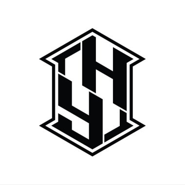 HY Harf Logosu monogram altıgen kalkanı keskin köşeli izole tasarım şablonu ile yukarı ve aşağı şekil