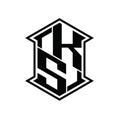 KS Harfi Logo monogram altıgen kalkanı keskin köşe izole tasarım şablonu ile yukarı ve aşağı şekil