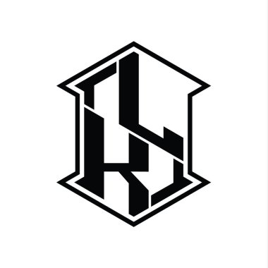 LK Harf Logosu monogram altıgen kalkanı keskin köşeli izole tasarım şablonu ile yukarı ve aşağı şekil