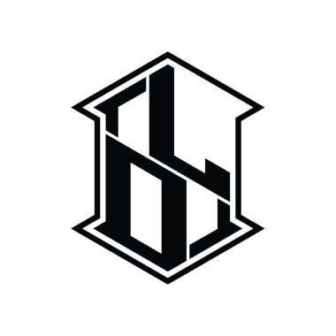 LO Harfi Logo monogram altıgen kalkanı keskin köşeli izole tasarım şablonu ile yukarı ve aşağı şekil