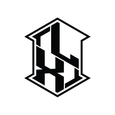 LX Harfi Logo monogram altıgen kalkanı keskin köşeli izole tasarım şablonu ile yukarı ve aşağı şekil