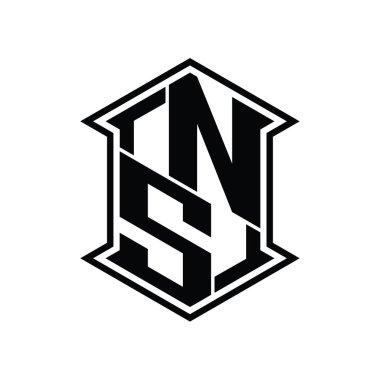 NS Letter Logo monogram altıgen kalkanı keskin köşeli izole tasarım şablonu ile yukarı ve aşağı şekil