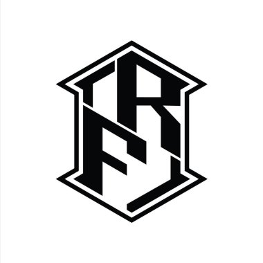 RF Harfi Logosu monogram altıgen kalkanı keskin köşeli izole tasarım şablonu ile yukarı ve aşağı şekil