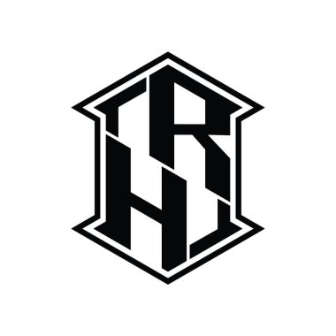 RH Harfi Logosu monogram altıgen kalkanı keskin köşeli izole tasarım şablonu ile yukarı ve aşağı şekil