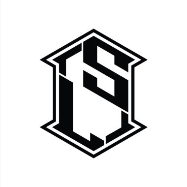 SL Harf Logosu monogram altıgen kalkanı keskin köşeli izole tasarım şablonu ile yukarı ve aşağı şekil