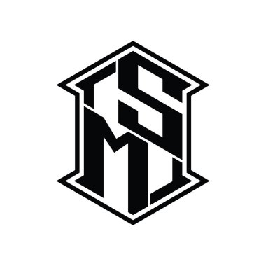 SM Harf Logosu monogram altıgen kalkanı keskin köşeli izole tasarım şablonu ile yukarı ve aşağı şekil