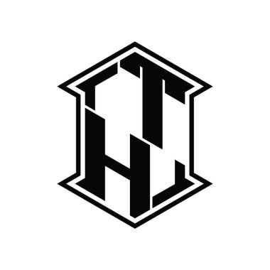 TH Harfi Logosu monogram altıgen kalkanı keskin köşe izole tasarım şablonu ile yukarı ve aşağı şekil