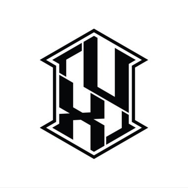 UX Harfli Logo monogram altıgen kalkanı keskin köşeli izole tasarım şablonu ile yukarı ve aşağı şekil