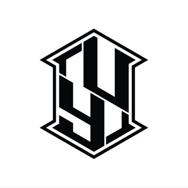 UY Harf Logosu monogram altıgen kalkanı keskin köşeli izole tasarım şablonu ile yukarı ve aşağı şekil