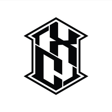 XC Harfi Logo monogram altıgen kalkanı keskin köşeli izole tasarım şablonu ile yukarı ve aşağı şekil