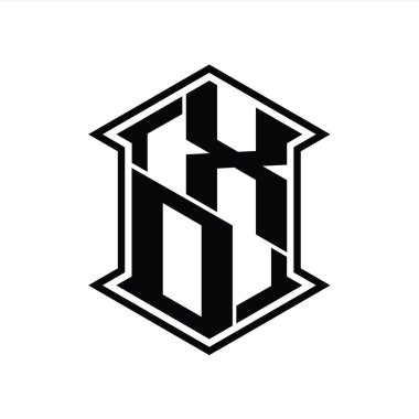 XD Harf Logosu monogram altıgen kalkanı keskin köşeli izole tasarım şablonu ile yukarı ve aşağı şekil