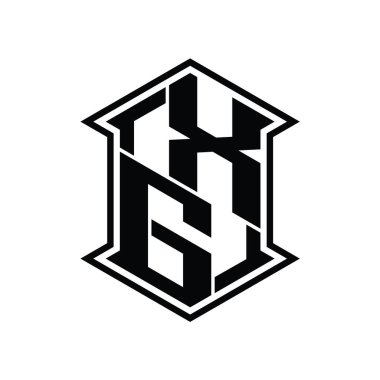 XG Harf Logosu monogram altıgen kalkanı keskin köşeli izole tasarım şablonu ile yukarı ve aşağı şekil