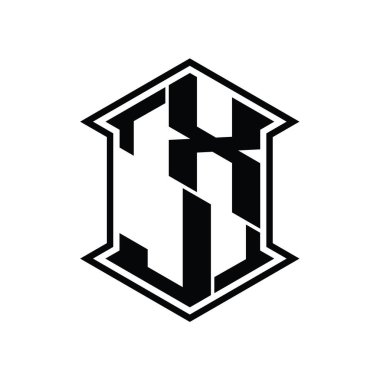 XJ Harf Logosu monogram altıgen kalkanı keskin köşeli izole tasarım şablonu ile yukarı ve aşağı şekil