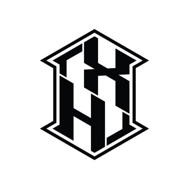 XH Harf Logosu monogram altıgen kalkanı keskin köşeli izole tasarım şablonu ile yukarı ve aşağı şekil