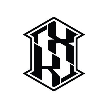 XK Harf Logosu monogram altıgen kalkanı keskin köşeli izole tasarım şablonu ile yukarı ve aşağı şekil