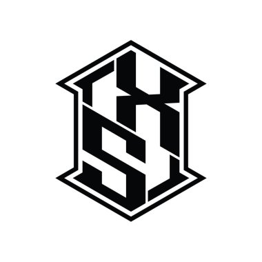 XS Letter Logo monogram altıgen kalkanı keskin köşeli izole tasarım şablonu ile yukarı ve aşağı şekil