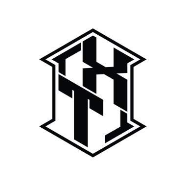 XT Letter Logo monogram altıgen kalkanı keskin köşeli izole tasarım şablonu ile yukarı ve aşağı şekil