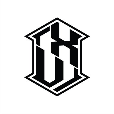 XV Letter Logo monogram altıgen kalkanı keskin köşeli izole tasarım şablonu ile yukarı ve aşağı şekil