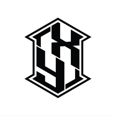 XY Letter Logo monogram altıgen kalkanı keskin köşeli izole tasarım şablonu ile yukarı ve aşağı şekil
