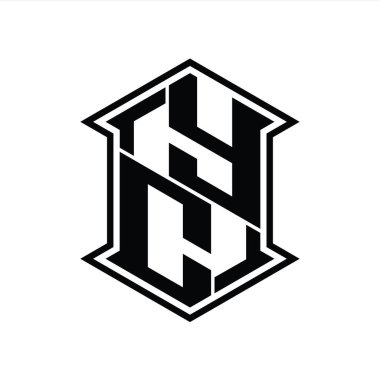 YC Harf Logosu monogram altıgen kalkanı keskin köşeli izole tasarım şablonu ile yukarı ve aşağı şekil