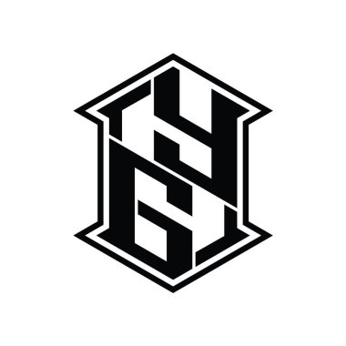 YG Harf Logosu monogram altıgen kalkanı keskin köşeli izole tasarım şablonu ile yukarı ve aşağı şekil