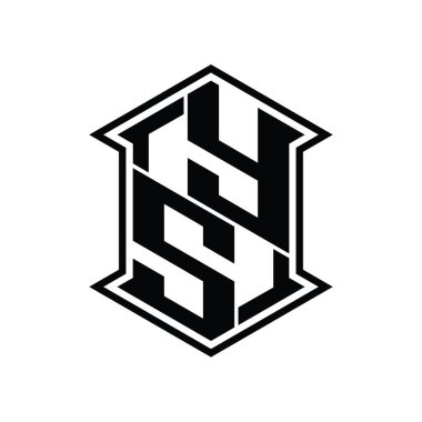 YS Harfi Logosu monogram altıgen kalkanı keskin köşe izole tasarım şablonu ile yukarı ve aşağı şekil