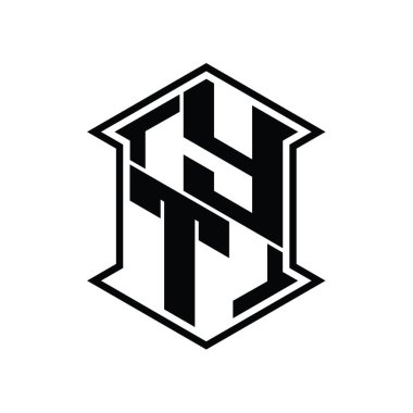 YT Harfi Logosu monogram altıgen kalkanı keskin köşeli izole tasarım şablonu ile yukarı ve aşağı şekil