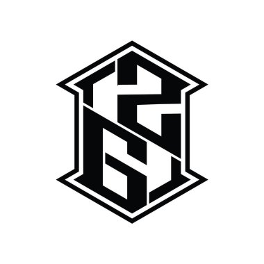 ZG Harf Logosu monogram altıgen kalkanı keskin köşeli izole tasarım şablonu ile yukarı ve aşağı şekil