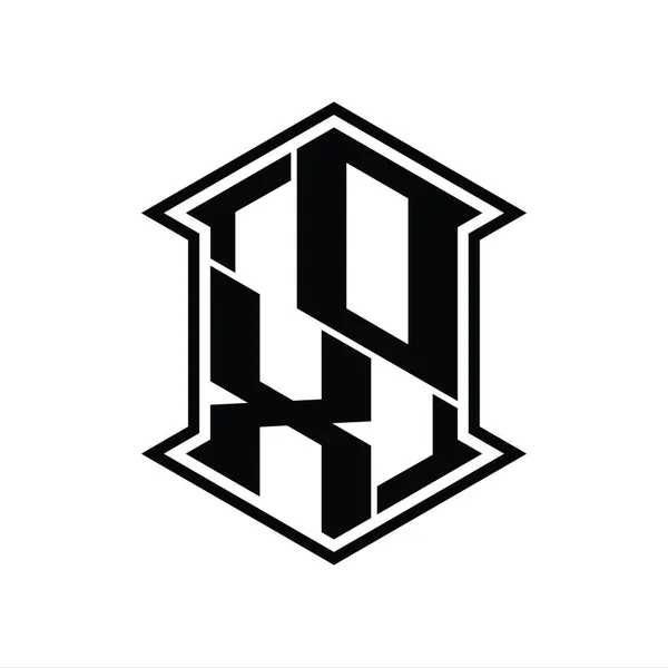 Carta Logo Monograma Hexágono Escudo Forma Arriba Abajo Con Esquina — Foto de Stock