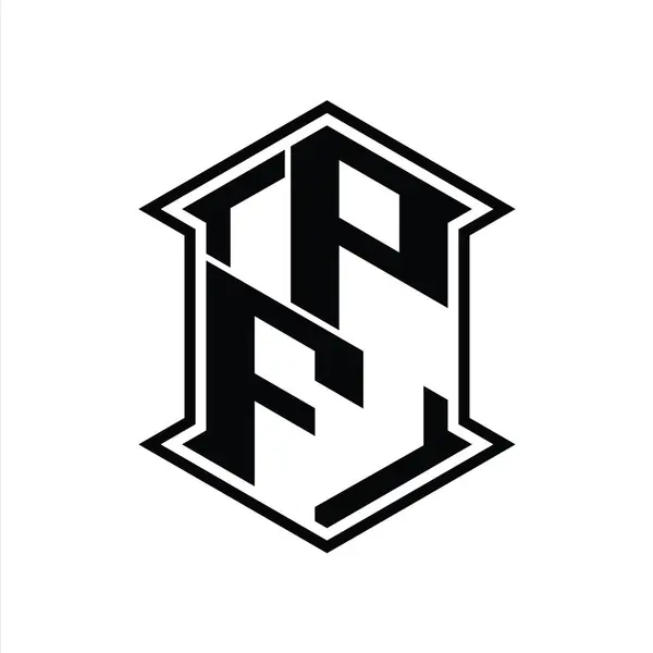 Pf字母标志六边形盾构上下与锐角隔离样式设计模板 — 图库照片