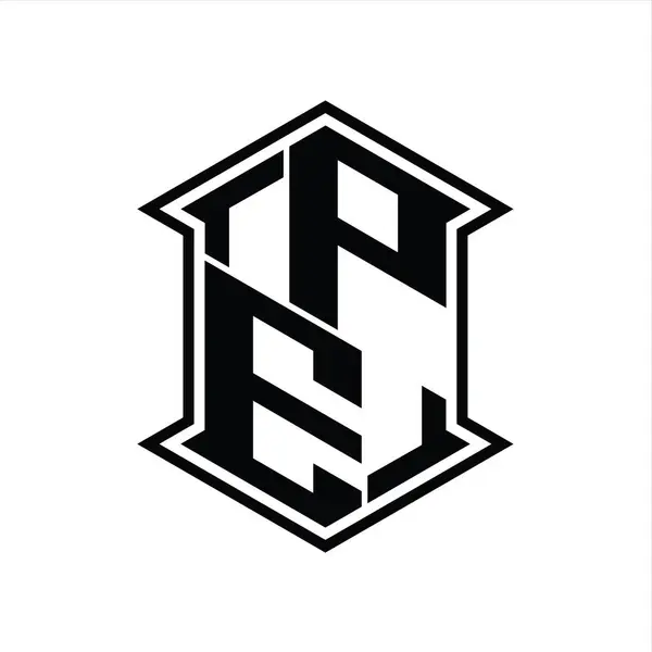 Carta Logo Monograma Hexágono Escudo Forma Arriba Abajo Con Esquina —  Fotos de Stock