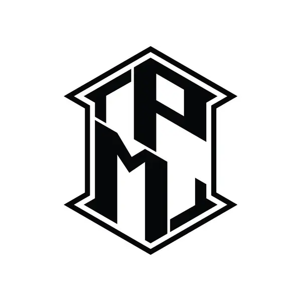Lettre Logo Monogramme Hexagone Forme Bouclier Haut Bas Avec Coin — Photo
