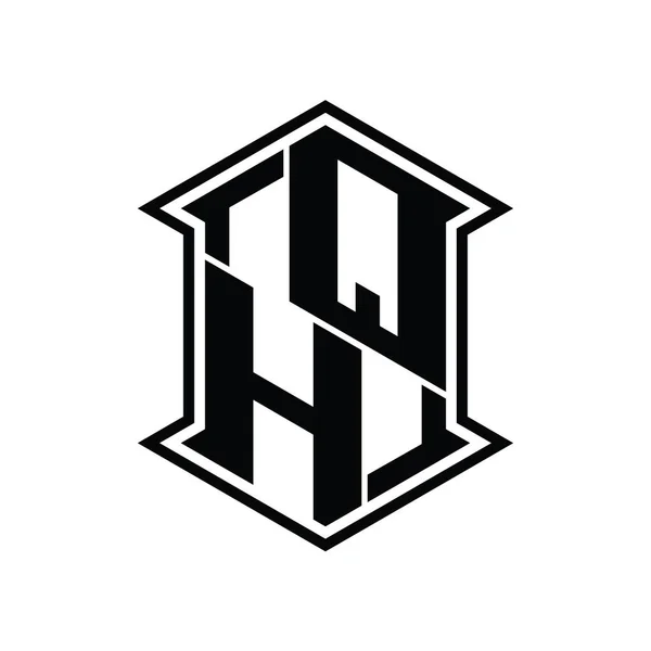 Qhレターのロゴのモノグラム六角形の盾は鋭いコーナーによって隔離された様式の設計テンプレートと上下に形作ります — ストック写真