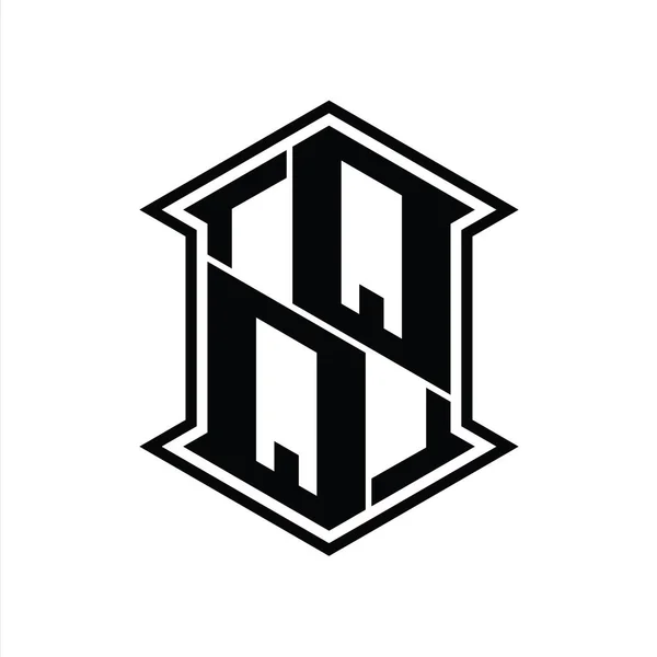 Letra Logo Monograma Hexágono Escudo Forma Arriba Abajo Con Esquina —  Fotos de Stock