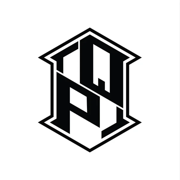 Letra Logo Monograma Hexágono Escudo Forma Arriba Abajo Con Esquina —  Fotos de Stock