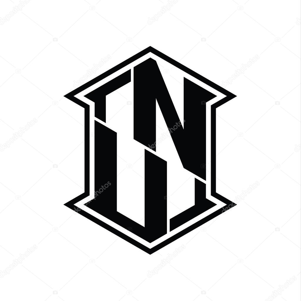 NU Letter Logo monogram hexagon shield shape up and down with sharp corner isolated style design template